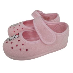 Zapatillas para casa con cierre de velcro adorno de gatito y con suela de goma