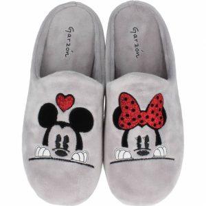 Zapatillas de mujer para casa en algodón natural con estampado de Mickey Mouse con suela de goma antideslizante